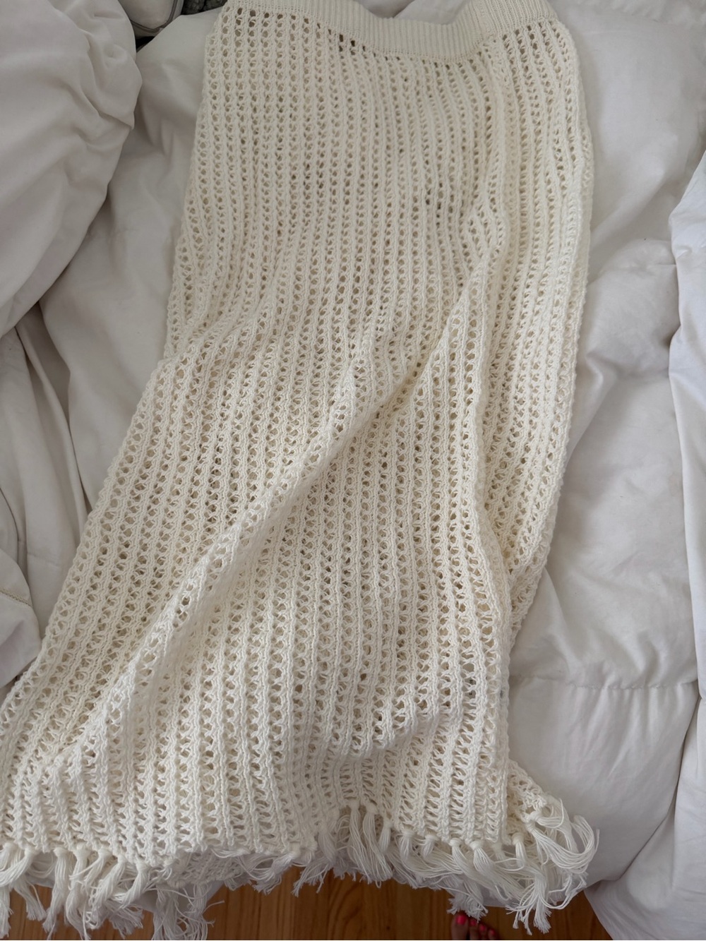 O'Neill Cream Crochet Cover Up Maxi Skirt with Fringe